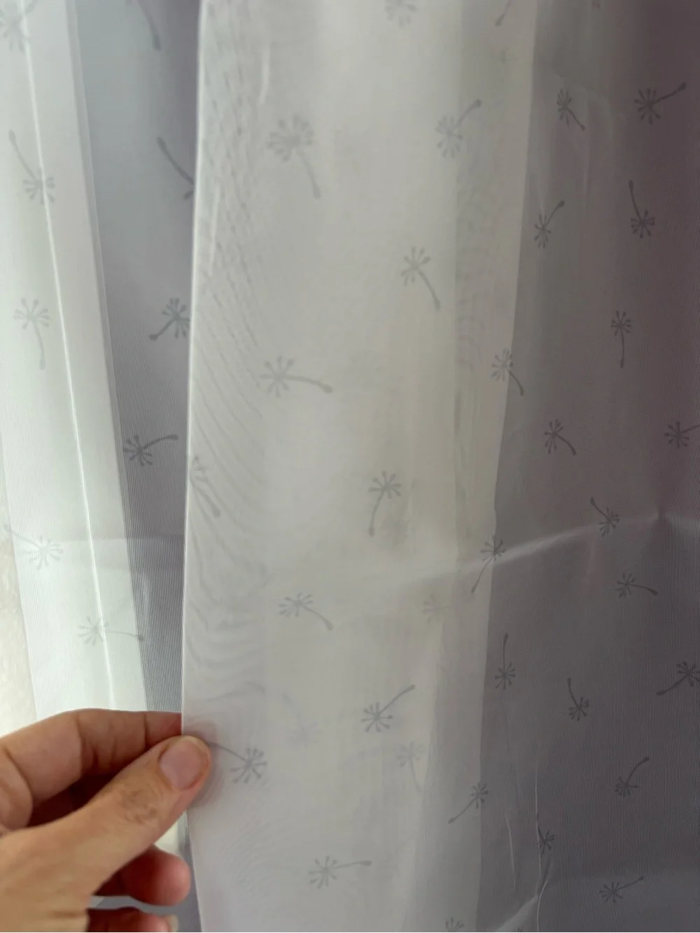 IKEA Emmylina Sheer White Curtains with Light Gray Floral Accents